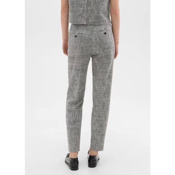 Theory Tapered Slim Pants Size 4 Canvas Tweed Slub Black White Workwear - Picture 2 of 10